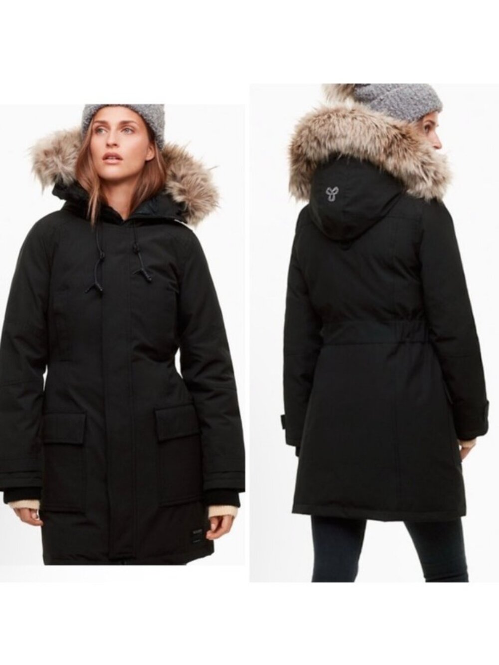 Aritzia TNA Black Bancroft Parka Jacket with Fur-Trimmed Hood 700 Down XXS